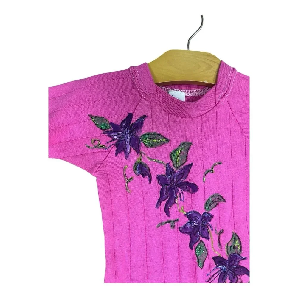 Vintage Hand Painted Gerber Onesie Romper Pink Floral Flowers 19-26 Lbs USA